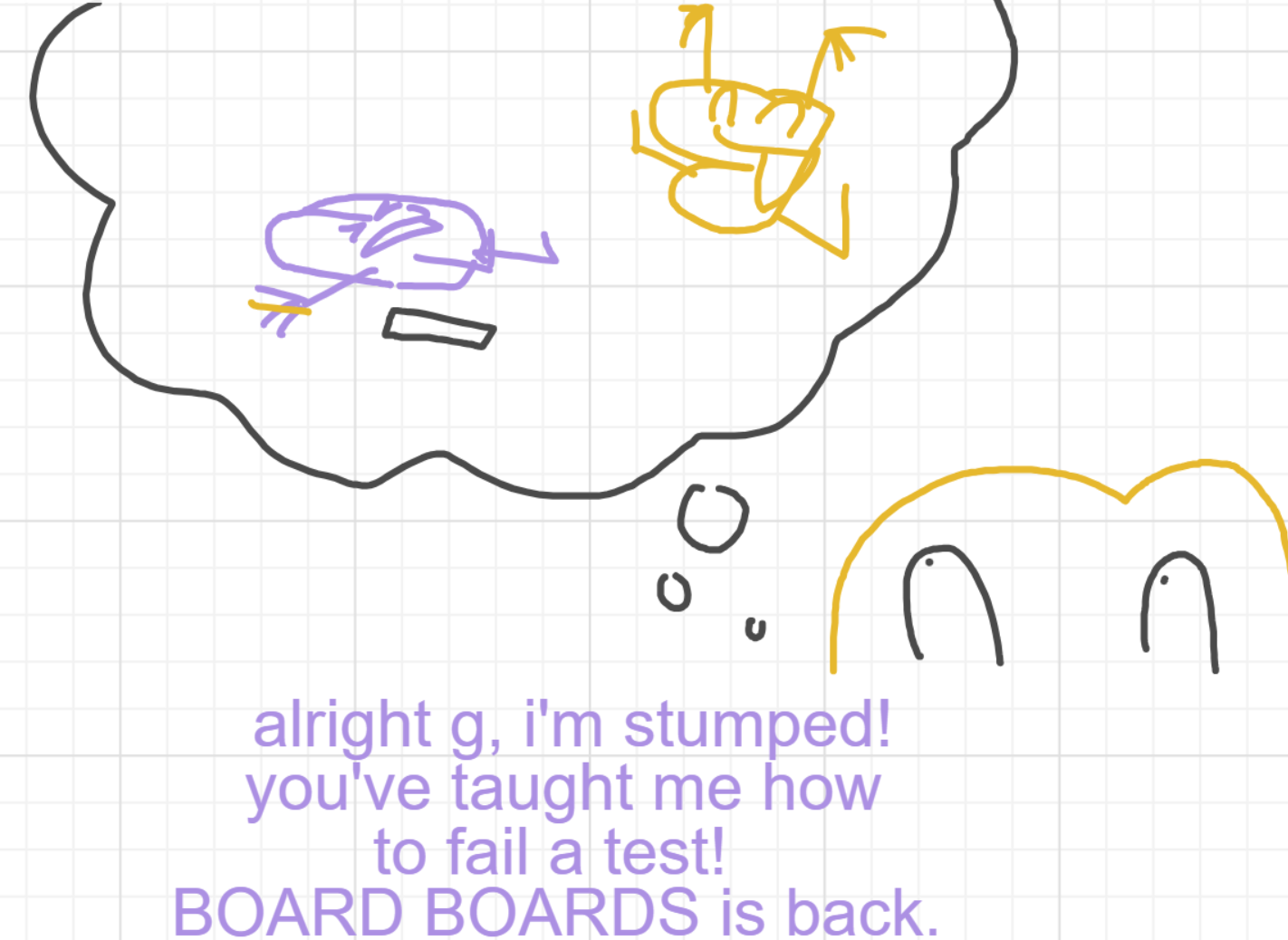 A panel from I've Been Everywhere, Man, episode nine of the Board Boards object show by Furretwalk/WalkingFurret.